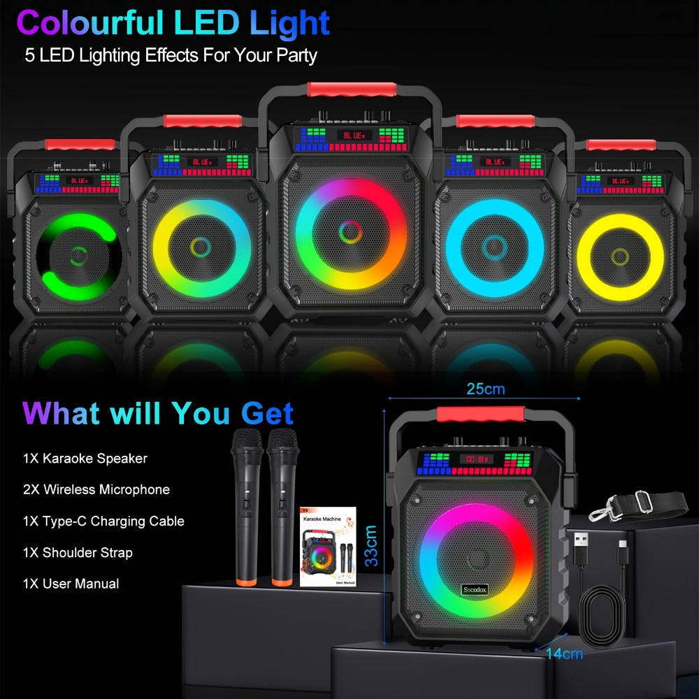Portable PA Speaker, 20W, Wireless, USB, Karaoke, System, Featuring for Parties