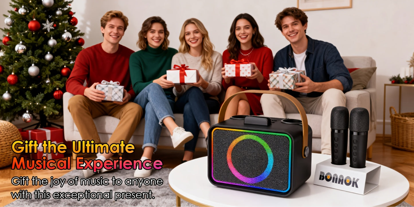 Karaoke Machine with 2 Microphones, Wireless Speaker for Singing, Party Portable PA System with LED Lights, Support USB/TF/AUX, Sleek Modern Design | Easy Control Buttons- Great for Family Gatherings, Outdoor Picnics, Birthday Gifts, Christmas Gifts.
