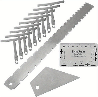 12pcs Luthier Tools Set for Guitar Neck Notched Straight Edge 9pcs Guitar Radius Gauge String Action Gauge Ruler Fret Rocker for Guitar And Bass Setup Tool