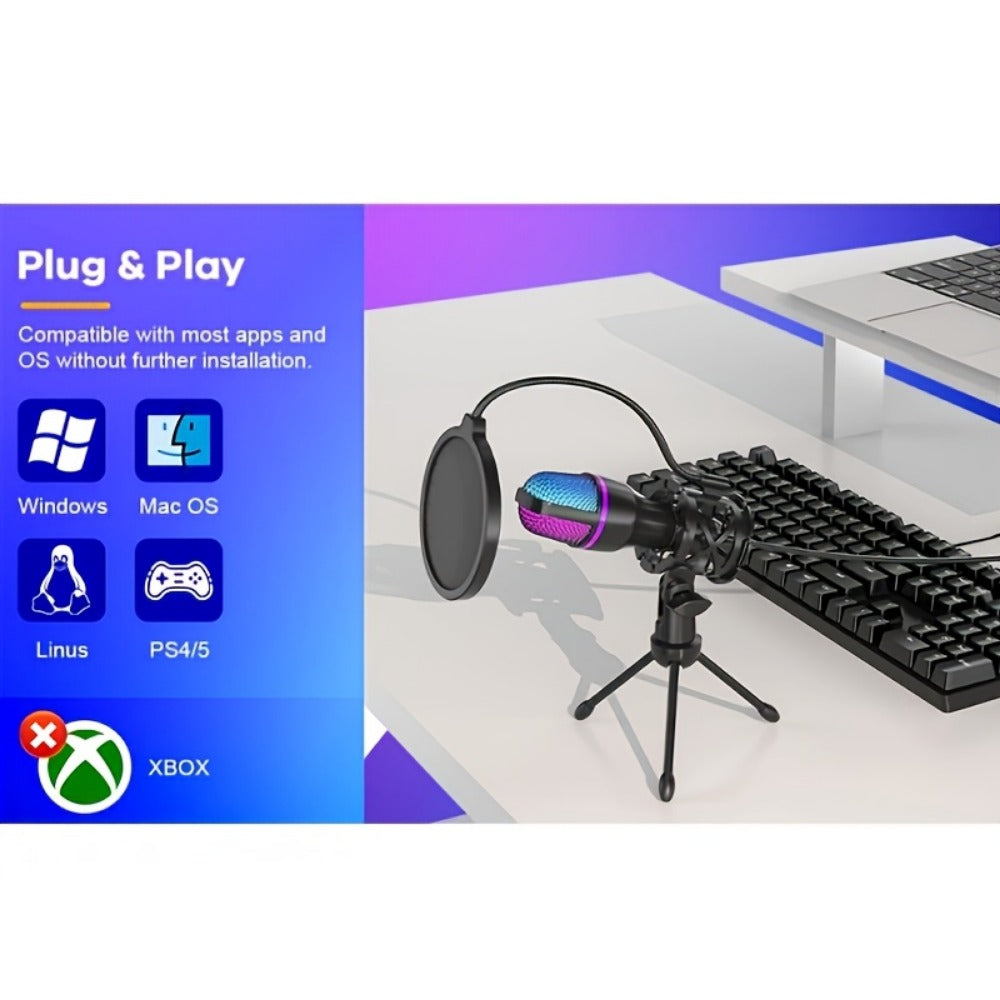 Recording Microphone, USB, Condenser, XLR, Podcast for Recording and Streaming