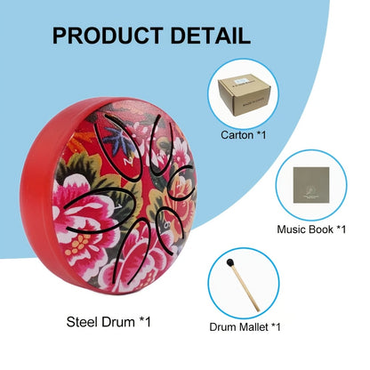 Mini Portable Steel Tongue Drum, 3 Inches with 6 Tones - a Beginner-Friendly Handheld Percussion Instrument Made of Carbon Steel, Includes Drumsticks And Sheet Music, Perfect Musical Gift for Celebrations Like Carnivals, Weddings, Christmas