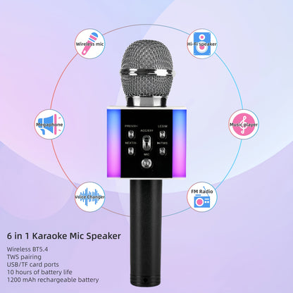 Wireless Karaoke Microphone Speaker with LED Lights And Fun Voice Changer - Portable Singing Mic for Outdoor Parties And Family Gatherings, Stereo Home Karaoke for Travel, Car, And Camping - Fun Summer Party Accessory, Birthday Gift