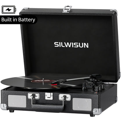 Vinyl Record Player Built in Battery 3 Speed Turntable with Wireless, Portable Suitcase, Built in Speakers, 3.5Mm Headphone Jack Aux In/Rca Out for Home Decoration Gift Pink Green Brown Black