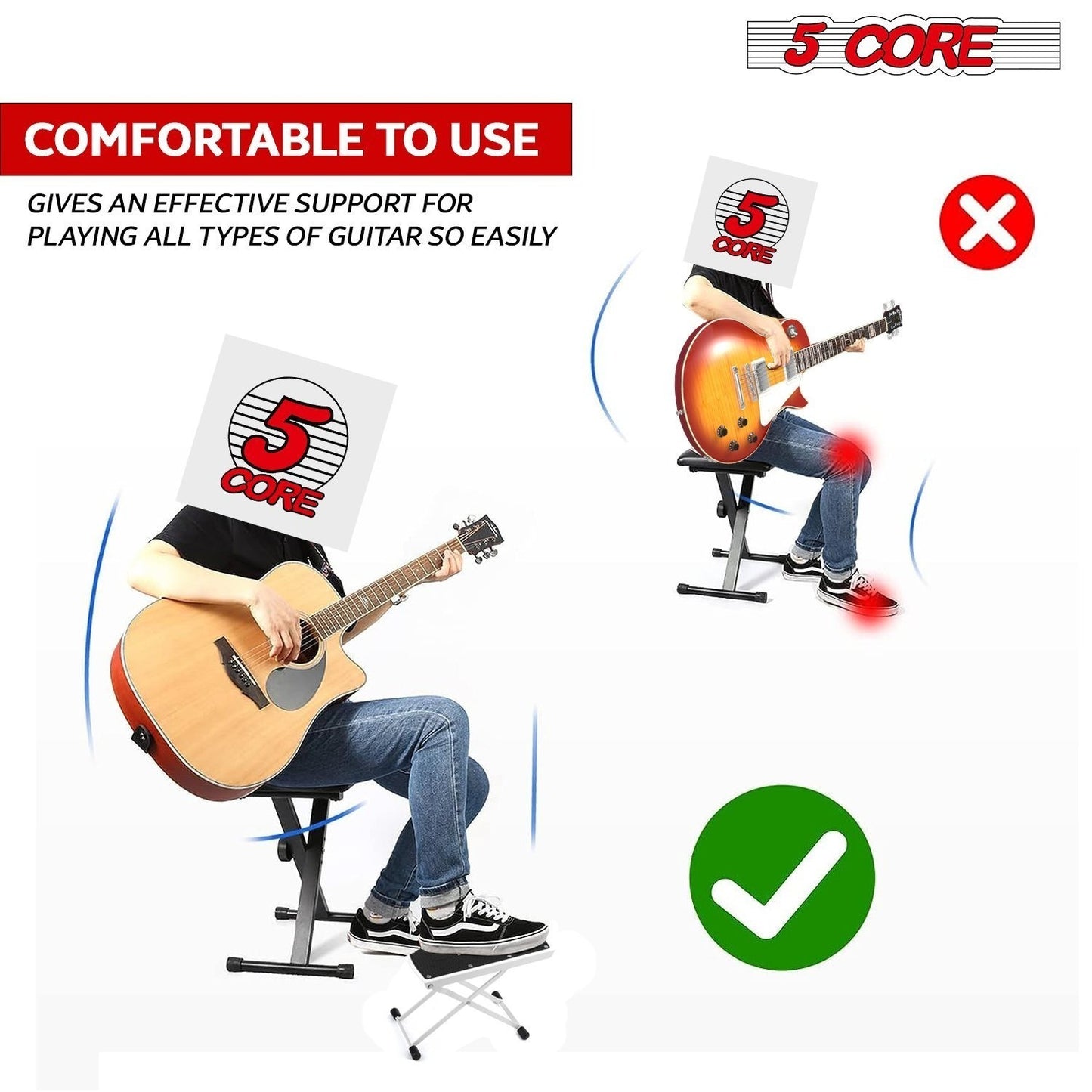 5 Core Guitar Foot Stool Height Adjustable Folding Leg Rest Portable Classical Footrest