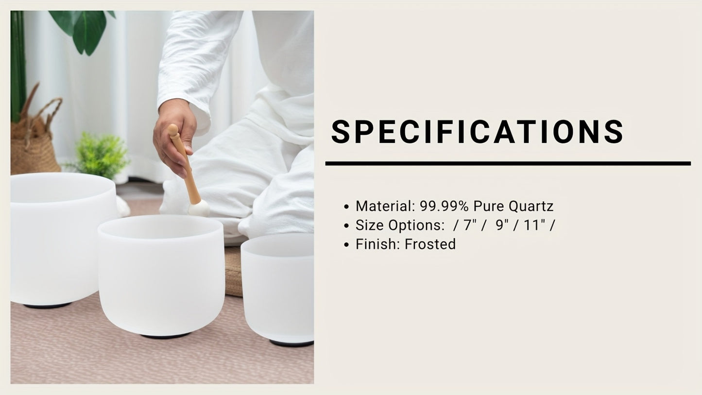 Quartz Crystal Singing Bowl Set, 7 to 11-Inch Three-Bowl Set with Case