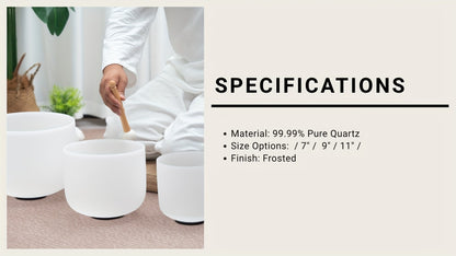 Quartz Crystal Singing Bowl Set, 7 to 11-Inch Three-Bowl Set with Case