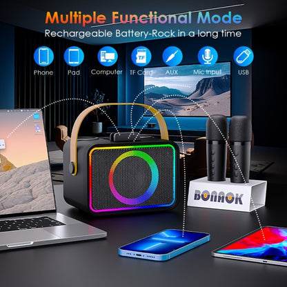 Portable PA Speaker, Black, Wireless, USB, Karaoke, Machine, Microphones for Parties