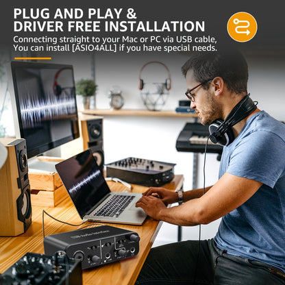USB Audio Interface, USB-C, USB, Mic, Preamps, Cable for Recording and Streaming