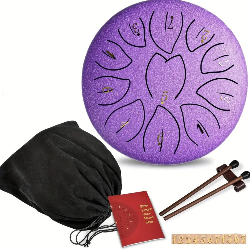 Steel Tongue Drum, 6-Inch 8-Tone Hand Drum with Mallet and Sheet Music