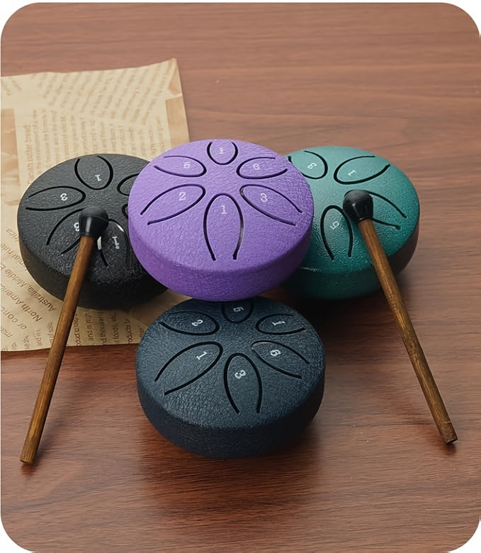 3-inch 6-tone Mini Portable Steel Tongue Drum - Beginner Handheld Percussion Instrument - Carbon Steel Hollow Drum, Includes Drumsticks, Cleaning Cloth, Sheet Music, and Easy Learning Guide, Essential for Carnivals and Weddings, Christmas