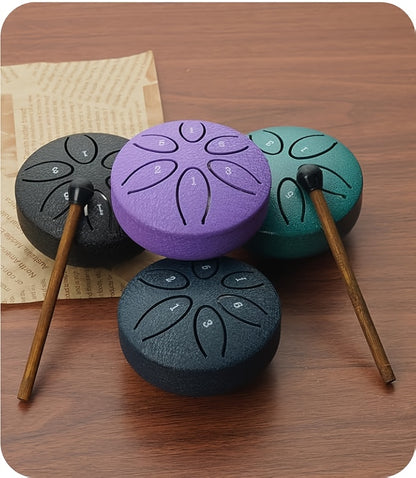 3-inch 6-tone Mini Portable Steel Tongue Drum - Beginner Handheld Percussion Instrument - Carbon Steel Hollow Drum, Includes Drumsticks, Cleaning Cloth, Sheet Music, and Easy Learning Guide, Essential for Carnivals and Weddings, Christmas