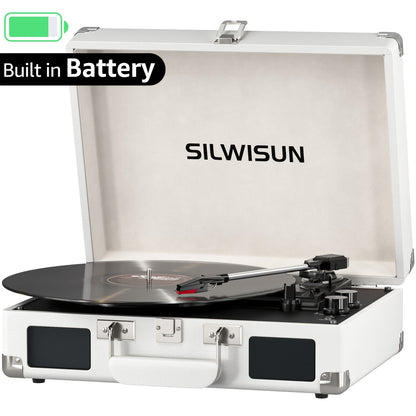 Vinyl Record Player Built in Battery 3 Speed Turntable with Wireless, Portable Suitcase, Built in Speakers, 3.5Mm Headphone Jack Aux In/Rca Out for Home Decoration Gift Pink Green Brown Black