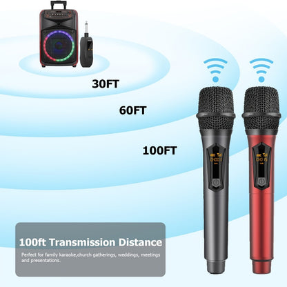 Dual Wireless Handheld Microphone System with Rechargeable Receiver