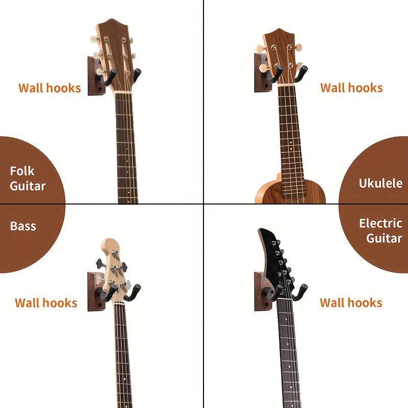 2pcs, 3pcs, 4pcs Optional | Guitar Wall Stand with Rotatable Soft Hook, Suitable for All Sizes of Guitars, Hardwood U-shaped, Black Walnut Wood, Easy to Install, Polished