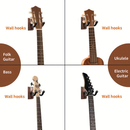 2pcs, 3pcs, 4pcs Optional | Guitar Wall Stand with Rotatable Soft Hook, Suitable for All Sizes of Guitars, Hardwood U-shaped, Black Walnut Wood, Easy to Install, Polished