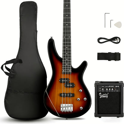 Electric Bass Guitar 4 String Bass Guitar with 20 Watt Amplifier, PJ Type Pickup, Naturally Air-dried Maple Neck, Rosewood Fretboard, Basswood Body