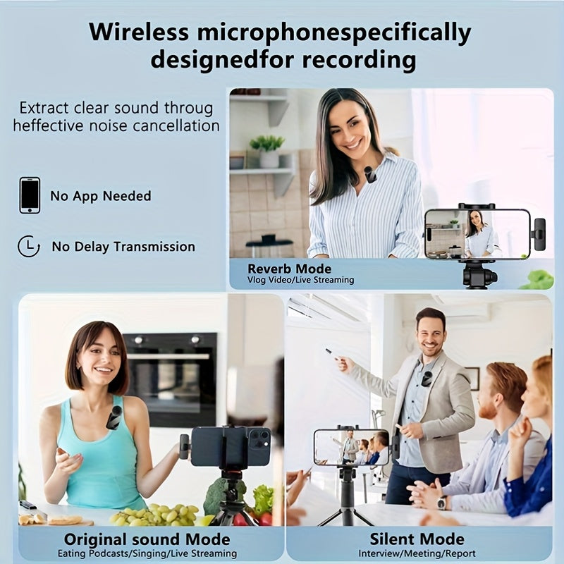 Professional Lavalier Microphone with Intelligent Noise Cancellation, 360° Omnidirectional Condenser, 2-in-1 Lapel Mic with Wind Muff for Content Creation, Live Streaming, Interview, Recording, Vlogging - USB-C/IOS, 2.4G/5G Connection