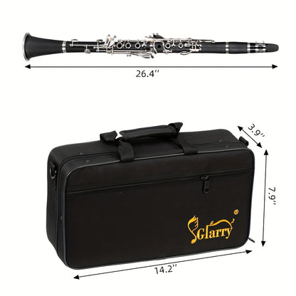 Glarry Flat B Clarinet, with 17 Keys, Clarinet Set with Hard Case, Two Mouthpieces Connector and Accessories, Suitable for Beginner, for Perfornmance, Practicing, Black