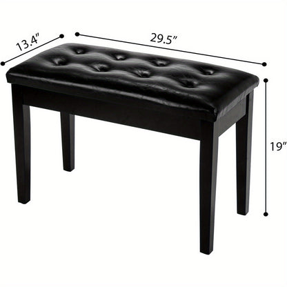 Bonnlo Wooden Double/ Duet Piano Bench with Storage and Thick Cushion Faux Leather Padded Piano Stool Artist Duet Seat- Black/ Brown Piano Chair