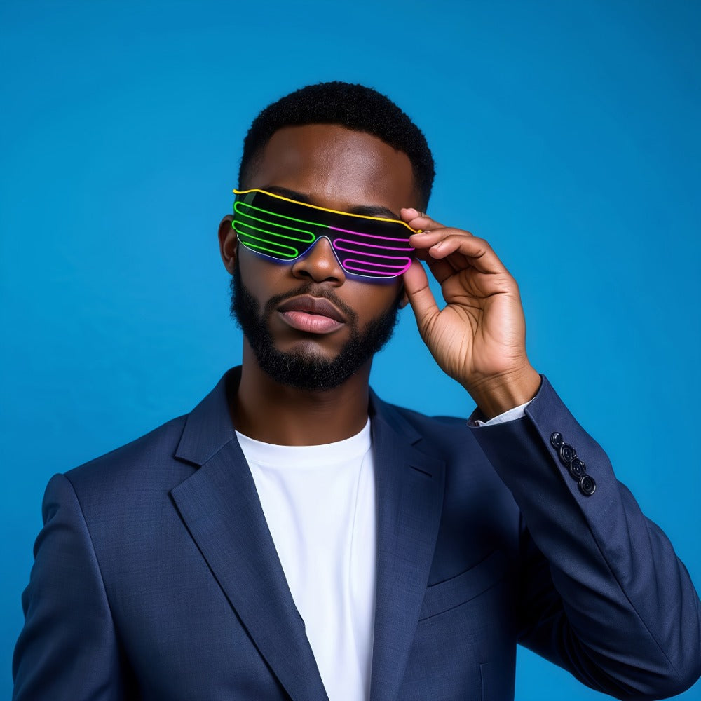 LED Light-Up Glasses, Adjustable EL Wire Eyewear for Festivals and Parties