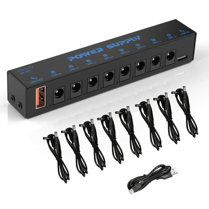 8-Way Guitar Pedal Power Supply with Type C Interface, DC 9V, Metal Construction - No Battery Required, Ideal for Various Effects