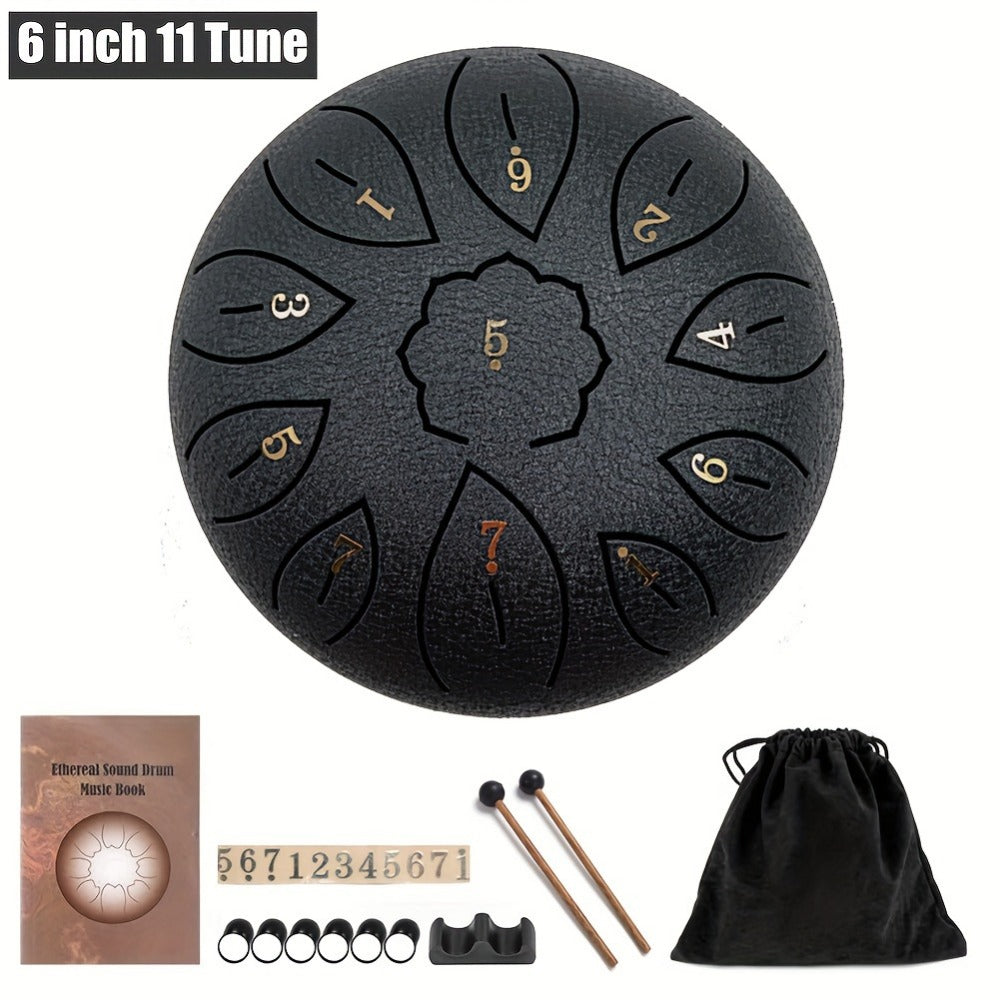 Steel Tongue Drum, 6-Inch 11-Note D Major Set with Bag and Drumsticks