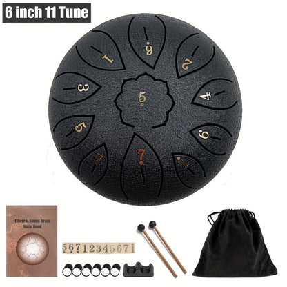 Steel Tongue Drum, 6-Inch 11-Note D Major Set with Bag and Drumsticks