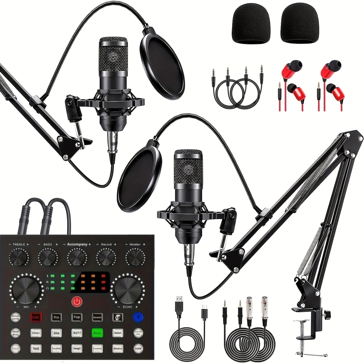 Podcast Equipment Bundle, Wired Microphone, with BM800 Podcast Microphone And V8 Sound Card, Voice Changer - Audio Interface - Perfect for Recording, Singing, Streaming And Gaming