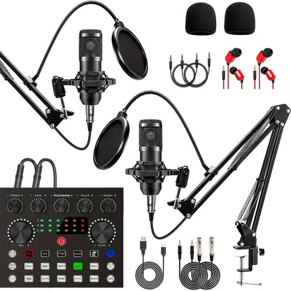 Podcast Equipment Bundle, Wired Microphone, with BM800 Podcast Microphone And V8 Sound Card, Voice Changer - Audio Interface - Perfect for Recording, Singing, Streaming And Gaming