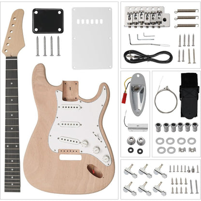 Guitar Kit with Mahogany Body, Ebony Fingerboard And Maple Neck, 6 String Electric Guitar Kit with Classic Design, Easy Installation & Full Equipment to Build Your Own Guitar