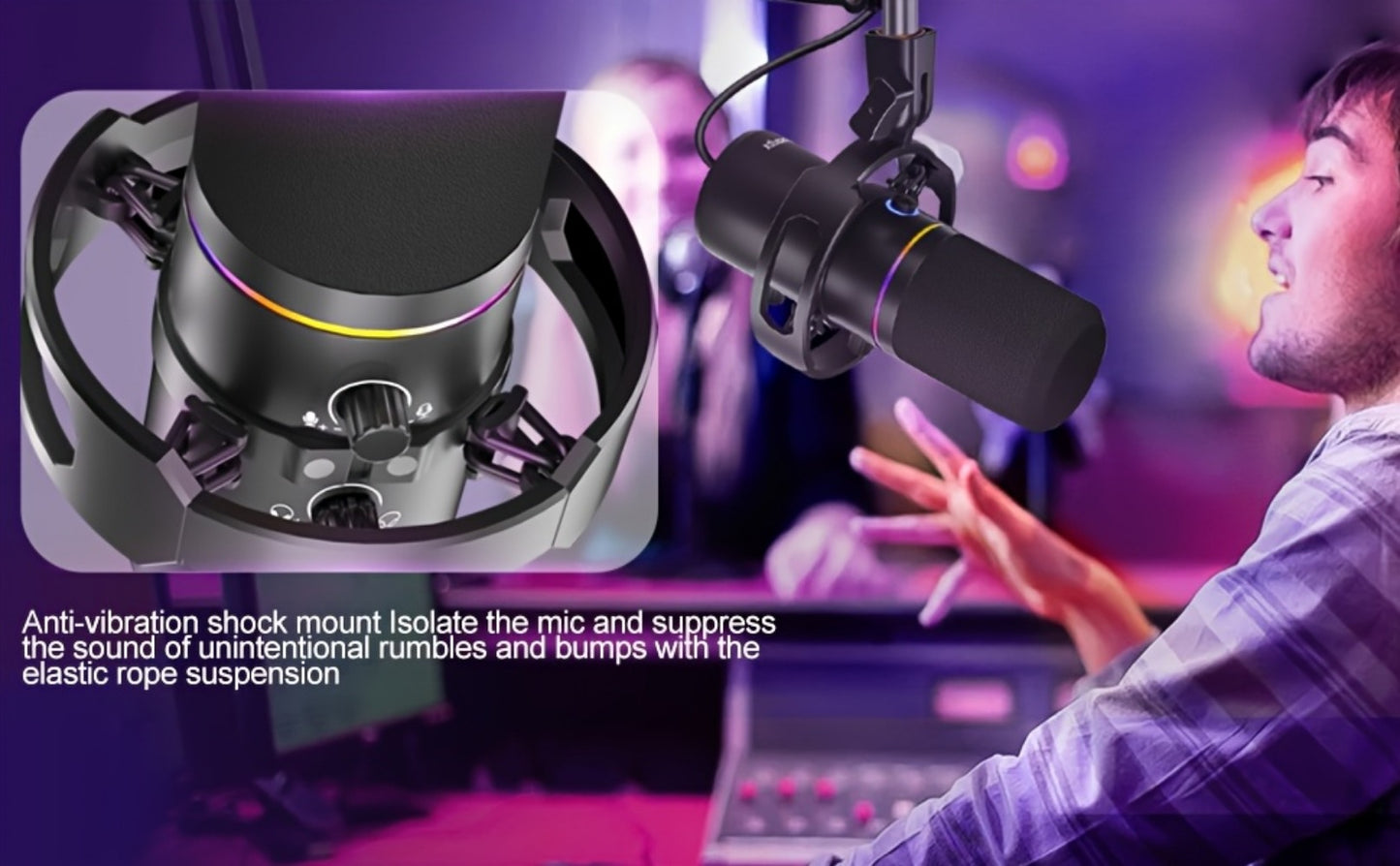 XLR and USB Dynamic Microphone Kit with RGB, Software and Boom Arm