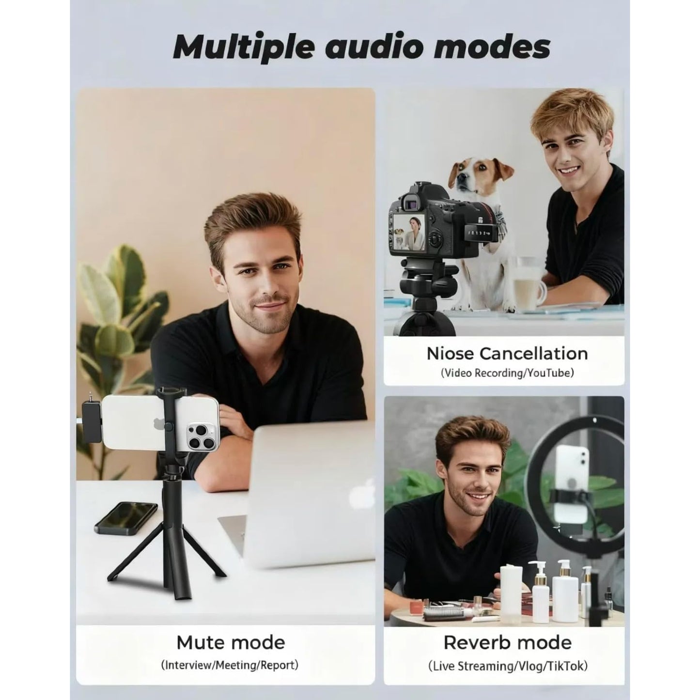 3-in-1 Mini Wireless Lavalier Microphone Compatible for iPhone/Android/Camera, - Plug & Play Lapel Mic with Noise Reduction, 328ft Range & 18H Suitable for Streaming, Vlogging, YouTube, TikTok, Podcasting, Recording