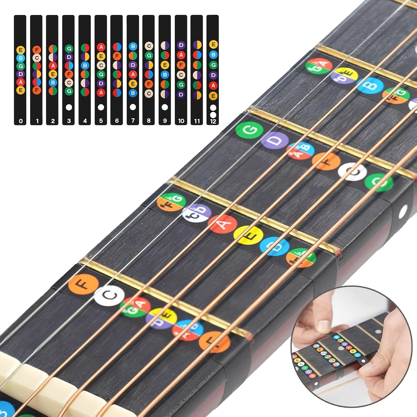 60pcs Acoustic Guitar Accessories Kit Including Guitar Strings, Tuner, Capo, 3-in-1 Restring Tool, Pick Holder, Bridge Pins, Nuts & Saddles, Finger Protector, Finger Picks, Fretboard Stickers