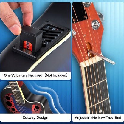 Acoustic Guitar, Blue, Full Size, BONNLO, 41In, Cutaway for Lessons and Practice