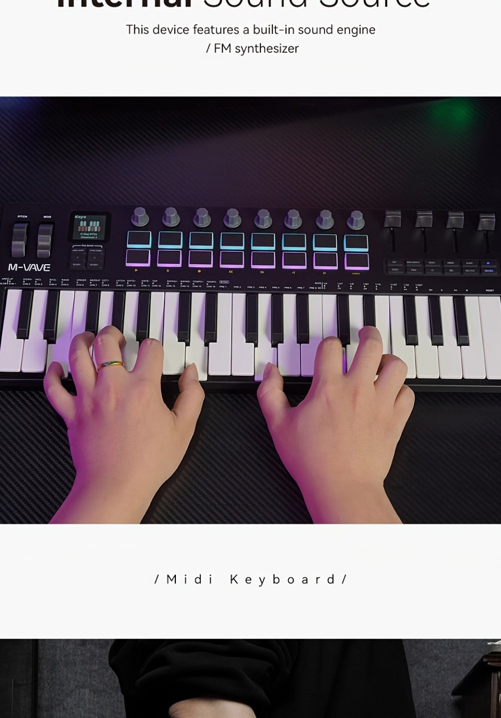 MIDI Keyboard Controller, Pure Black, Wireless, M-VAVE, SMK37PRO, Professional for Music
