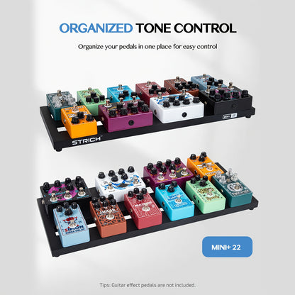 STRICH Guitar Pedal Board Made of Aluminum Alloy, Weighing Only 1.51 Pounds. This Lightweight Effect Pedalboard Measures 22 Inches by 8.66 Inches And Comes with a Carrying Bag, Model MINI+ 22