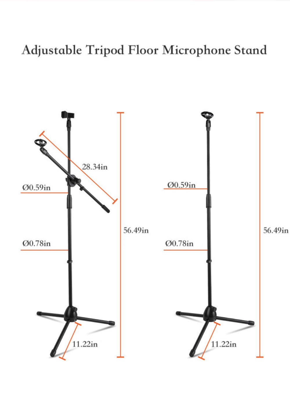 Adjustable Tripod Microphone Boom Stand for Studio, Podcast and Stage