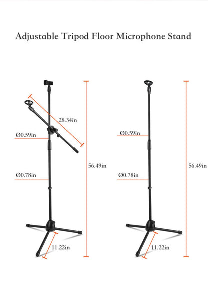 Adjustable Tripod Microphone Boom Stand for Studio, Podcast and Stage