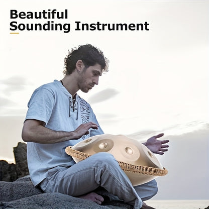 22-Inch D Minor Kurd Handpan Drum, 440Hz with 9 Notes, a High-Quality Steel Hand Drum Designed for Musical Meditation. It Comes with a Drum , a Dust-Free Cloth, Mallets, a Stand, And Sound Stickers, Making It Suitable for Beginners And Adults Alike