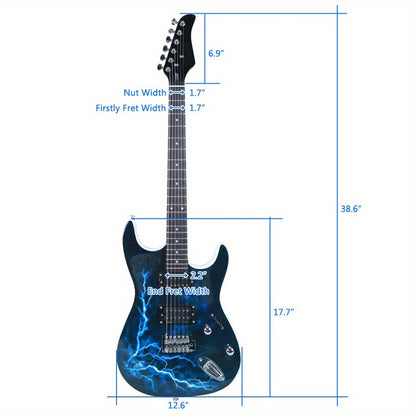 Full Size Blue Electric Guitar Kit with Amp Cable, Strap and Gig Bag