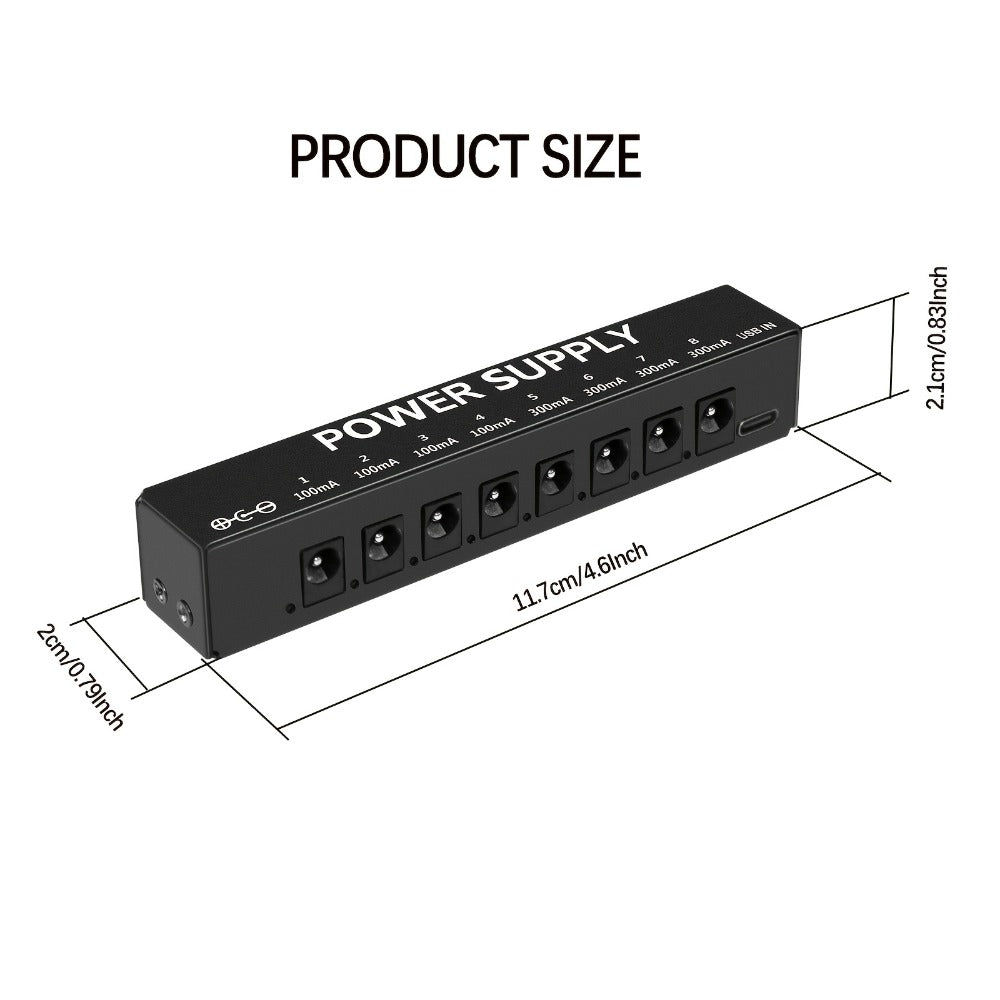 Guitar Pedal Power Supply, Portable, USB-C, USB, Effects for Powering Guitar Effects