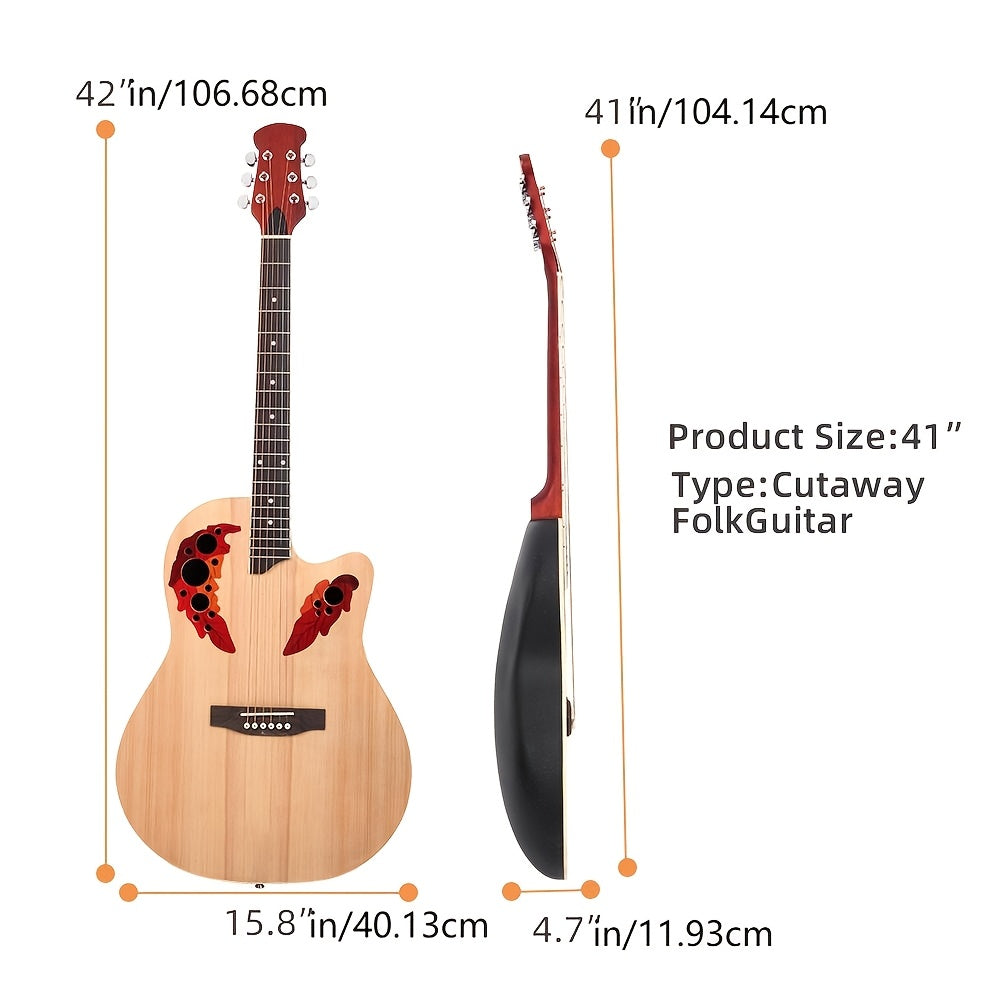 [Electric Acoustic Guitar] 41-Inch Full-Size Cutaway Electric Acoustic Guitar Grape Soundhole Spruce Top Round Back