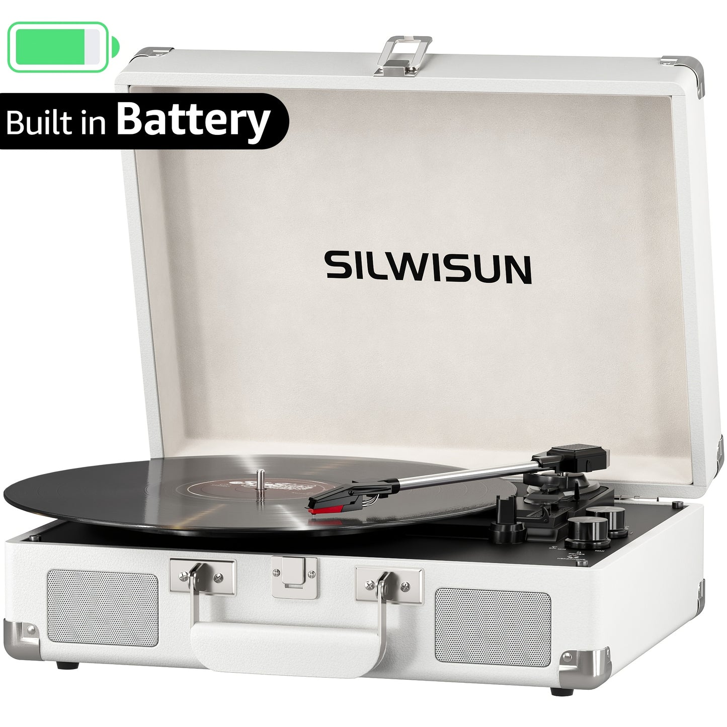 Vinyl Record Player Built in Battery 3 Speed Turntable with Wireless, Portable Suitcase, Built in Speakers, 3.5Mm Headphone Jack Aux In/Rca Out for Home Decoration Gift Pink Green Brown Black