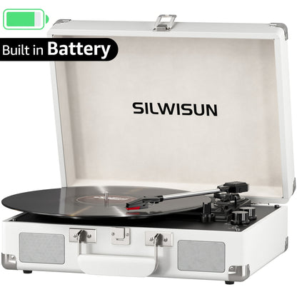 Vinyl Record Player Built in Battery 3 Speed Turntable with Wireless, Portable Suitcase, Built in Speakers, 3.5Mm Headphone Jack Aux In/Rca Out for Home Decoration Gift Pink Green Brown Black