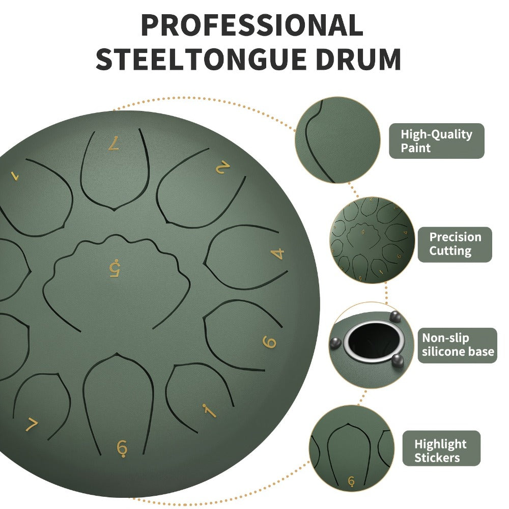 Steel Tongue Drum, 8-Inch 11-Tone Set with Bag, Mallets and Music Book
