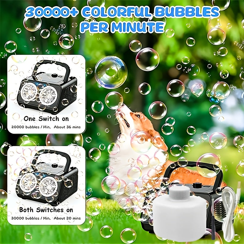 Upgrade Automatic Bubble Blowing Machine, 2 Fan Bubble Blowing Machines, 30000+bubbles Per Minute, White And Black Electric Bubble Machine, Plug-in Or Battery Operation, Outdoor Bubble Toy