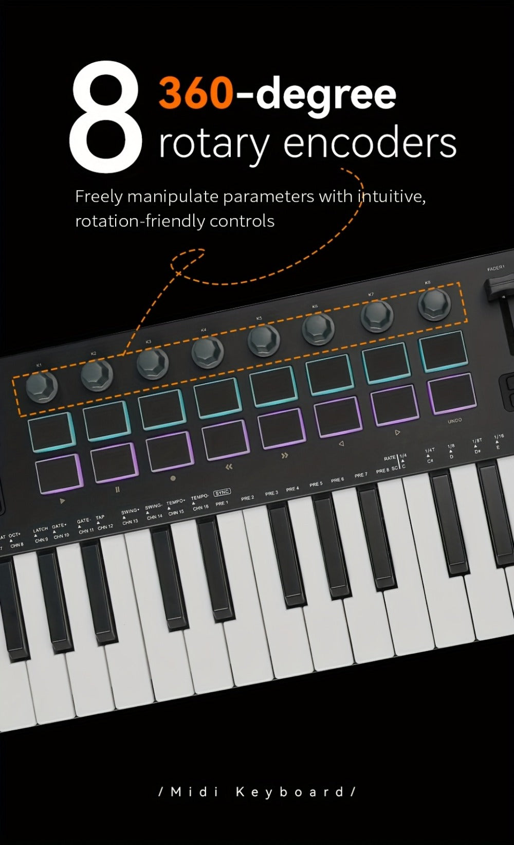 MIDI Keyboard Controller, Portable, 37 Keys, M-VAVE, SMK-37, Pro for Music Production