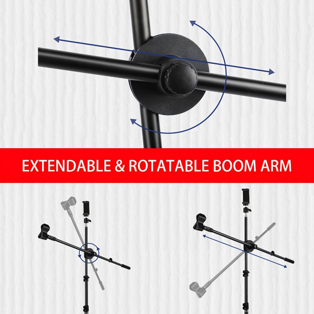 Microphone Boom Stand with 360-Degree Ball Head, XLR Port and Dual Clips
