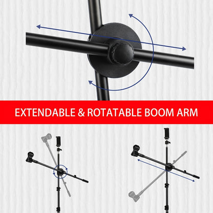 Microphone Boom Stand with 360-Degree Ball Head, XLR Port and Dual Clips