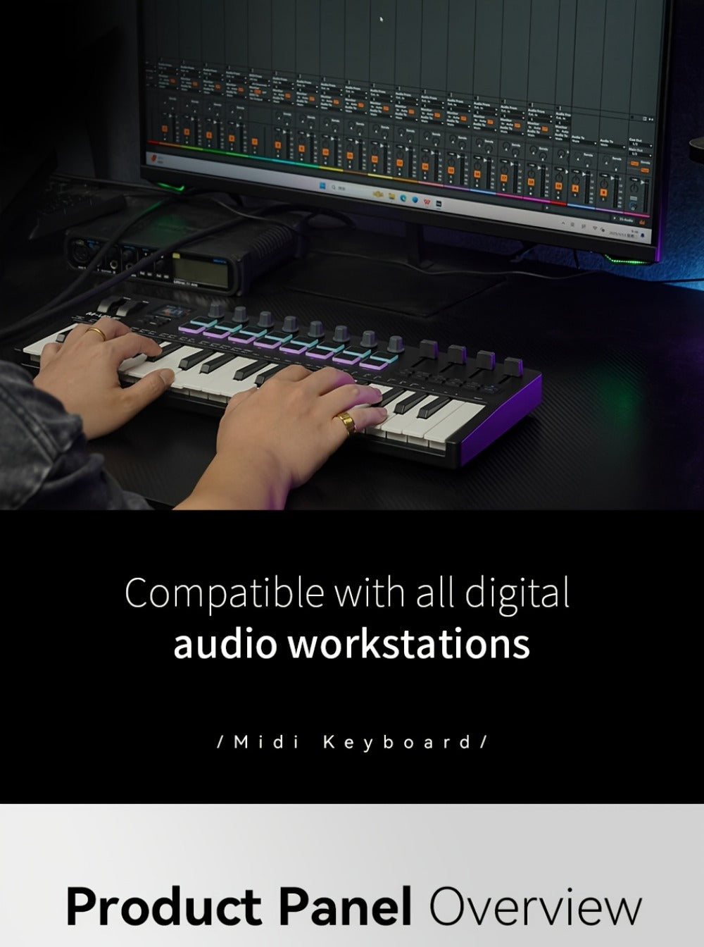 MIDI Keyboard Controller, Pure Black, Wireless, M-VAVE, SMK37PRO, Professional for Music